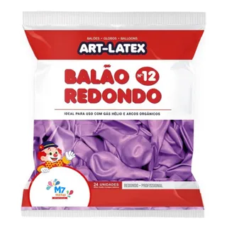 Pacote de balões de látex Art-Latex nº 12 na cor lilás, com 24 unidades, indicado para gás hélio e arcos orgânicos