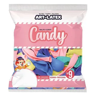 Pacote de balões Art-Latex da linha Candy nº 9, com balões em tons pastel de rosa, azul, verde e amarelo