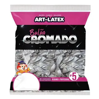 Pacote de balões Art-Latex cromados nº 5 na cor prata, com 25 unidades