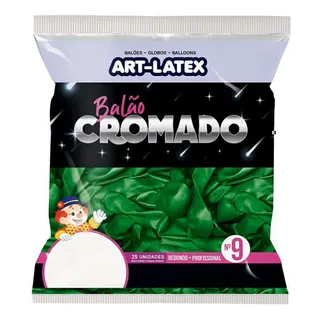 Pacote de balões Art-Latex cromados nº 9 na cor verde, com 25 unidades