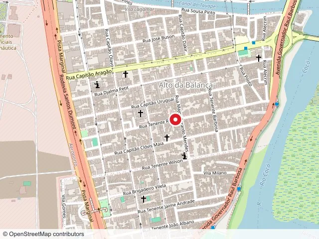 Mapa do bairro Alto da Balança, em Fortaleza, com a Rua Tenente Roma marcada — onde fica a M7 Festas
