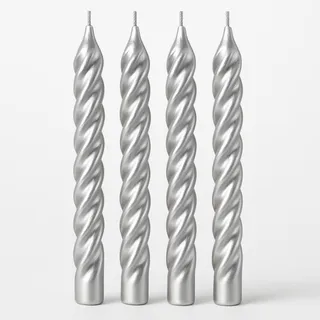 Quatro velas decorativas prata com o corpo torcido em rosca