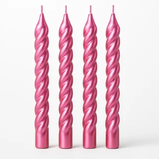Quatro velas decorativas rosa metalizado com o corpo torcido em rosca